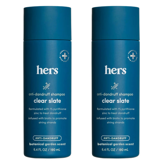 hers Clear Slate Anti Dandruff Shampoo 2 Pack - Dermatologist Formulated Dry Scalp & Dandruff Shampoo with Biotin - Shampoo with 1% Zinc Pyrithione - Botanical Garden Scent - 2 x 6.4 fl oz